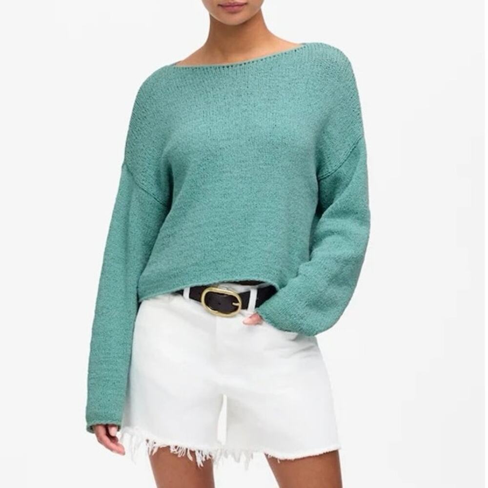 NWT Madewell Relaxed Fit Boatneck Pullover Sweater Wave Crest Green Size Large